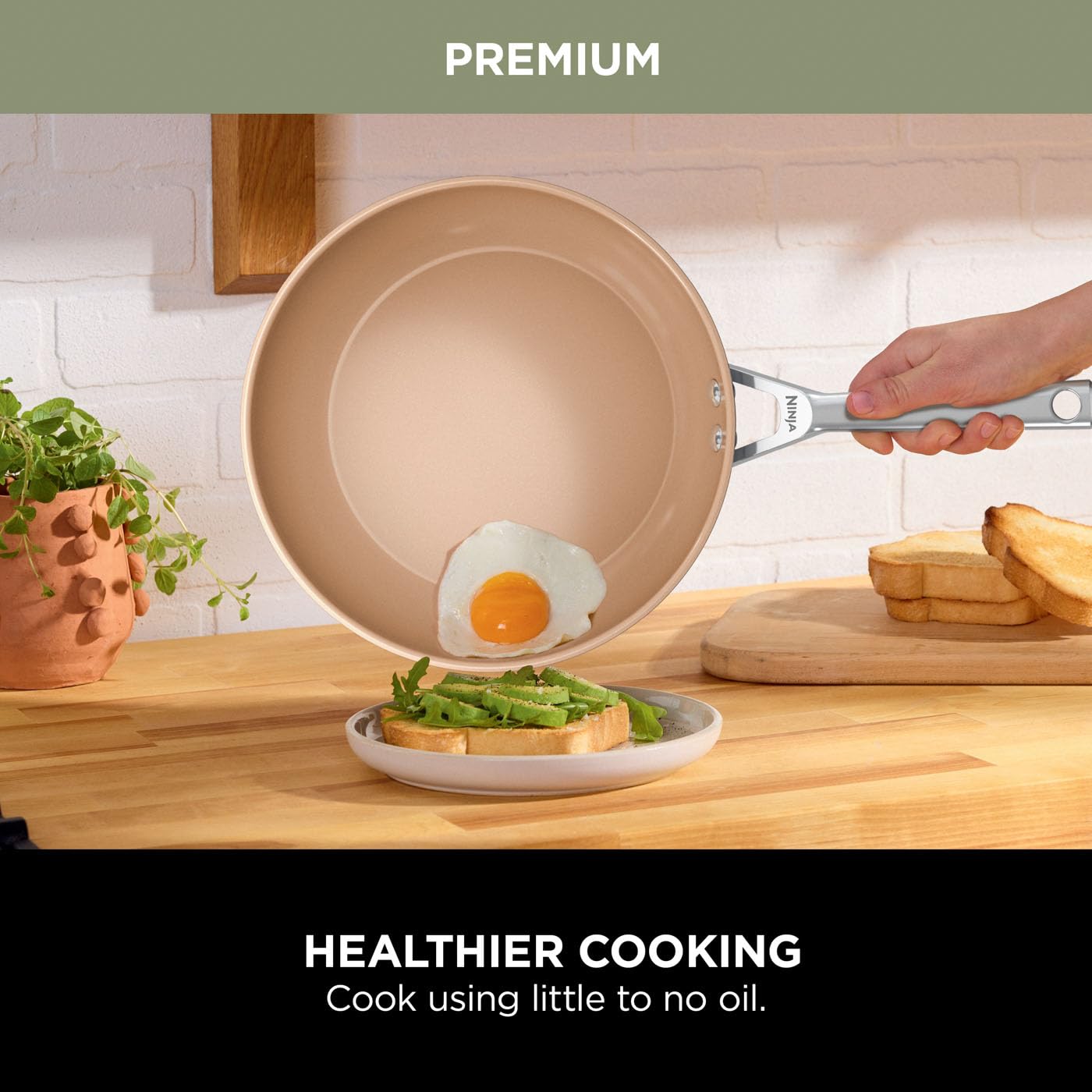 Ninja Extended Life 28cm Ceramic Frying Pan, Non-Stick (No PFAs, PFOAs, Lead or Cadmium), Induction Compatible, Stainless Steel Handle, Oven Safe to 285°C, Grey & Terracotta, CW90028EUUKDB