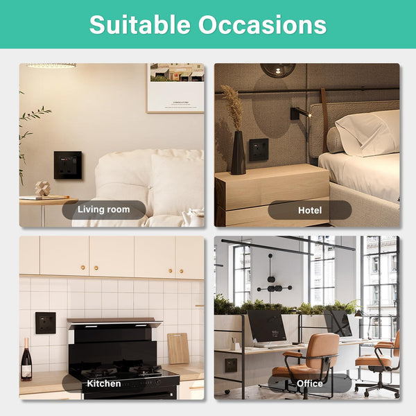 BSEED Double Socket 13A with LED Indicator, Double Switched Wall Socket 2 Gang UK Standard, Electric Switched Plug Power Wall Outlet with Glass Panel, Grey