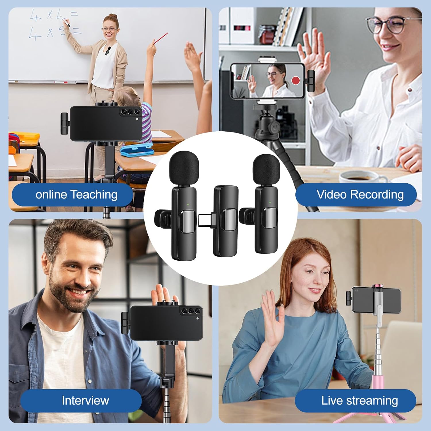 Wireless Lavalier Microphone for iPhone - iPad, Android Phone,Computer,Mini Microphone with Noise Reduction and Crystal Sound for Live Streaming,Video Recording, YouTube,Vlog,TikTok