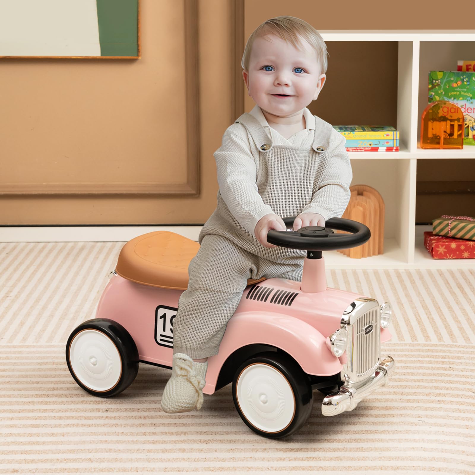 Kids Ride on Car, Toddler Foot to Floor Sliding Car with Air Horn, Hidden Storage Compartment, DIY Stickers, EVA Wheels, Children Sliding Walker Toy Car for 18-36 Months Boys Girls (White)