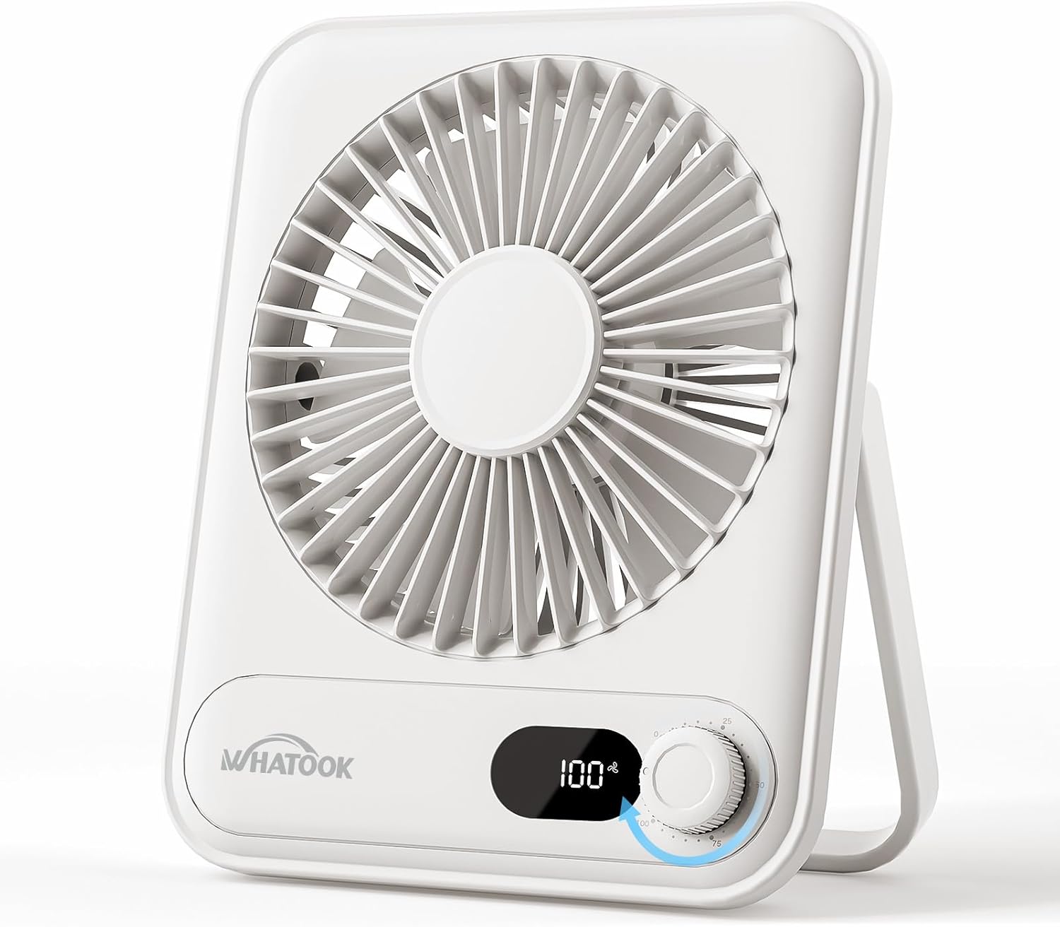 WHATOOK Mini Desk Fan USB: 2000mAh Rechargeable Ultra Quiet 1-100 Speeds Desktop Fans with LED Display, 3-10H Runtime, Child-Safe Grille Cooling Small Portable Table-Fan for Home, Office & Travel