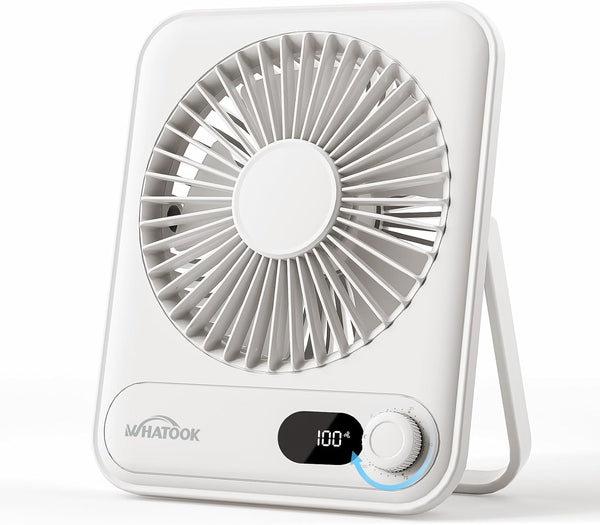 WHATOOK Mini Desk Fan USB: 2000mAh Rechargeable Ultra Quiet 1-100 Speeds Desktop Fans with LED Display, 3-10H Runtime, Child-Safe Grille Cooling Small Portable Table-Fan for Home, Office & Travel