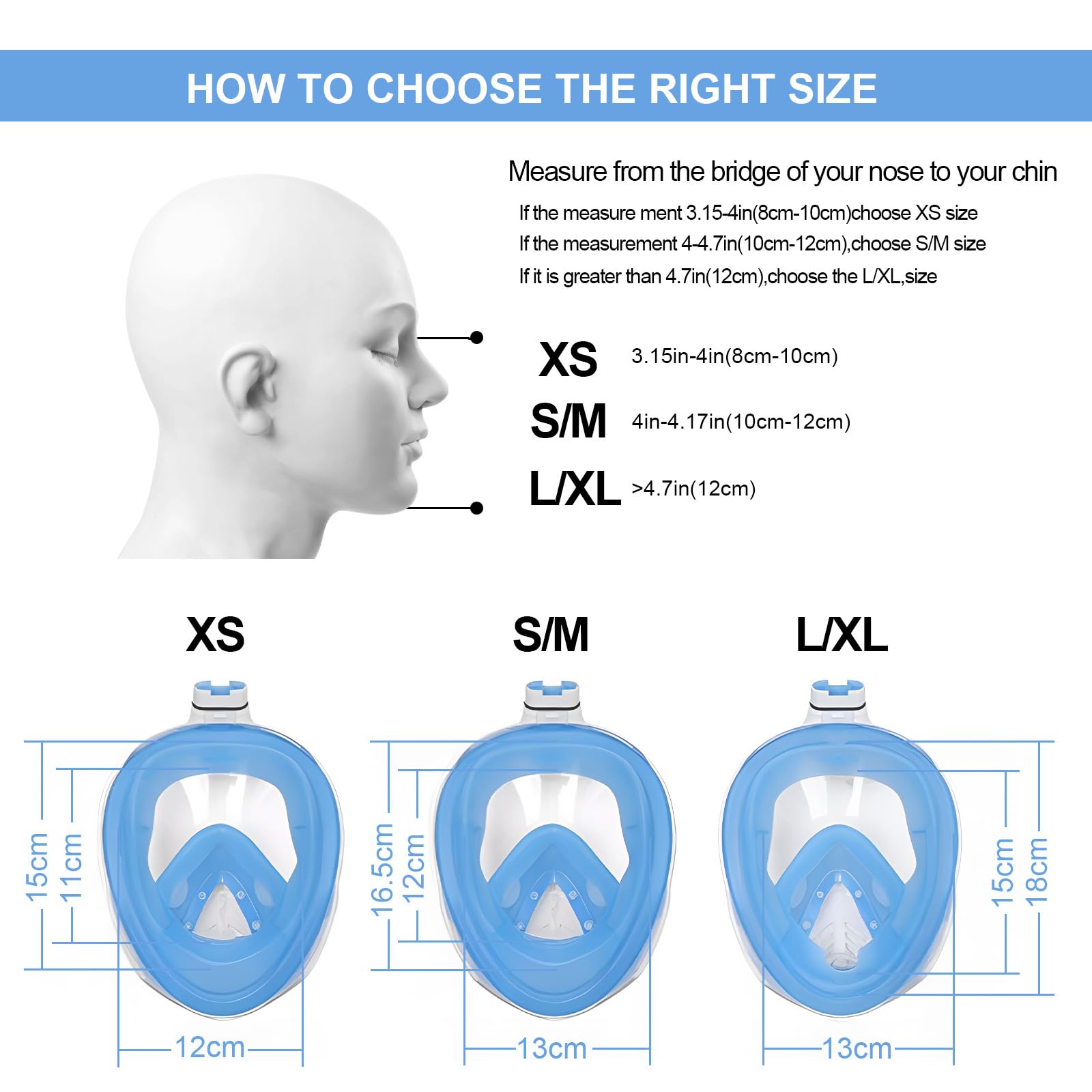 Jsdoin Snorkel Mask Full Face,180°view Design - Anti-fog, Anti-leak Technology - Sports Camera Compatible - for a Safe Adults and Kids Snorkeling Experience