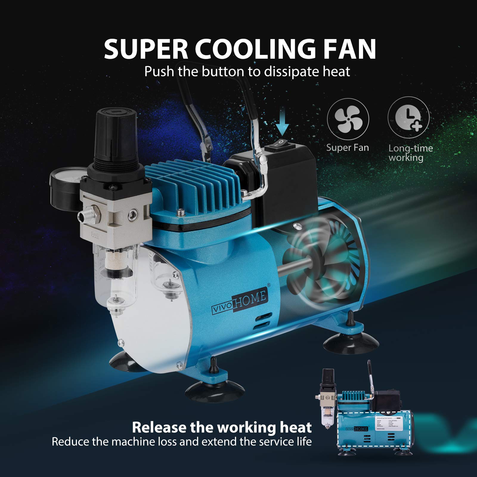 VIVOHOME Professional Airbrushing Paint System with 1/5 HP Air Compressor and 3 Paint Sprayers for Tattoo Makeup Shoes Cake Decoration Blue