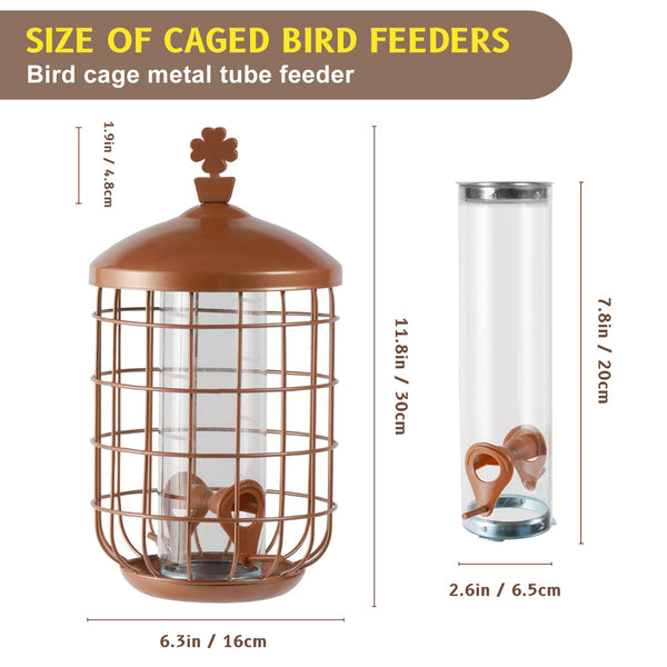 MIXXIDEA Metal Bird Feeders for Outdoors Hanging, Caged Tube Bird Feeder for Small Backyard Birds, Squirrel Proof Wild Bird Seed Feeders, Attracting Birds in Your Lawn, Garden,Green