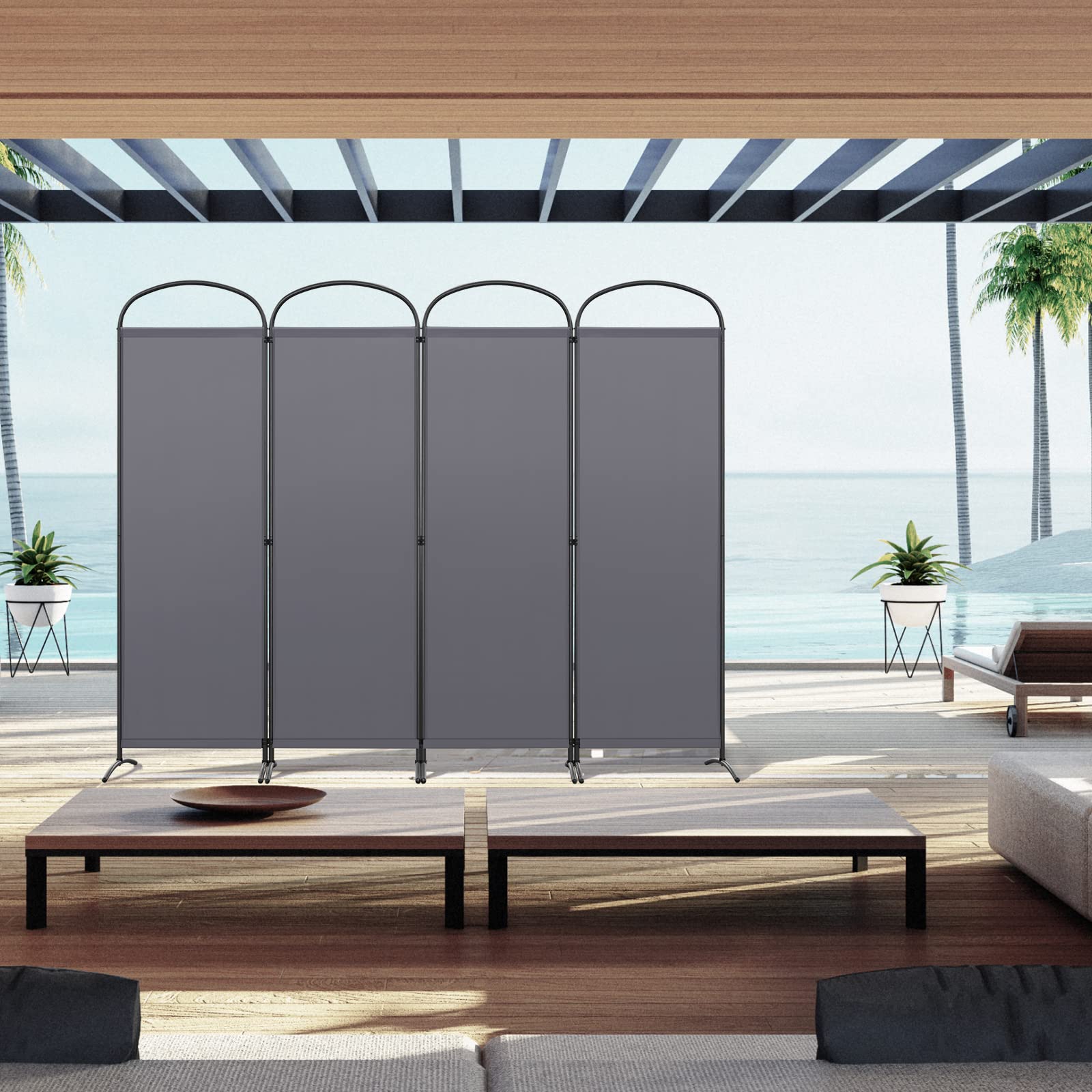 Angel Living Paravent 4 Panels Room Divider Protective Screen Wall Room Partition for Offices, Balcony, Bedroom, Outdoor Garden 224 x 182 cm Grey