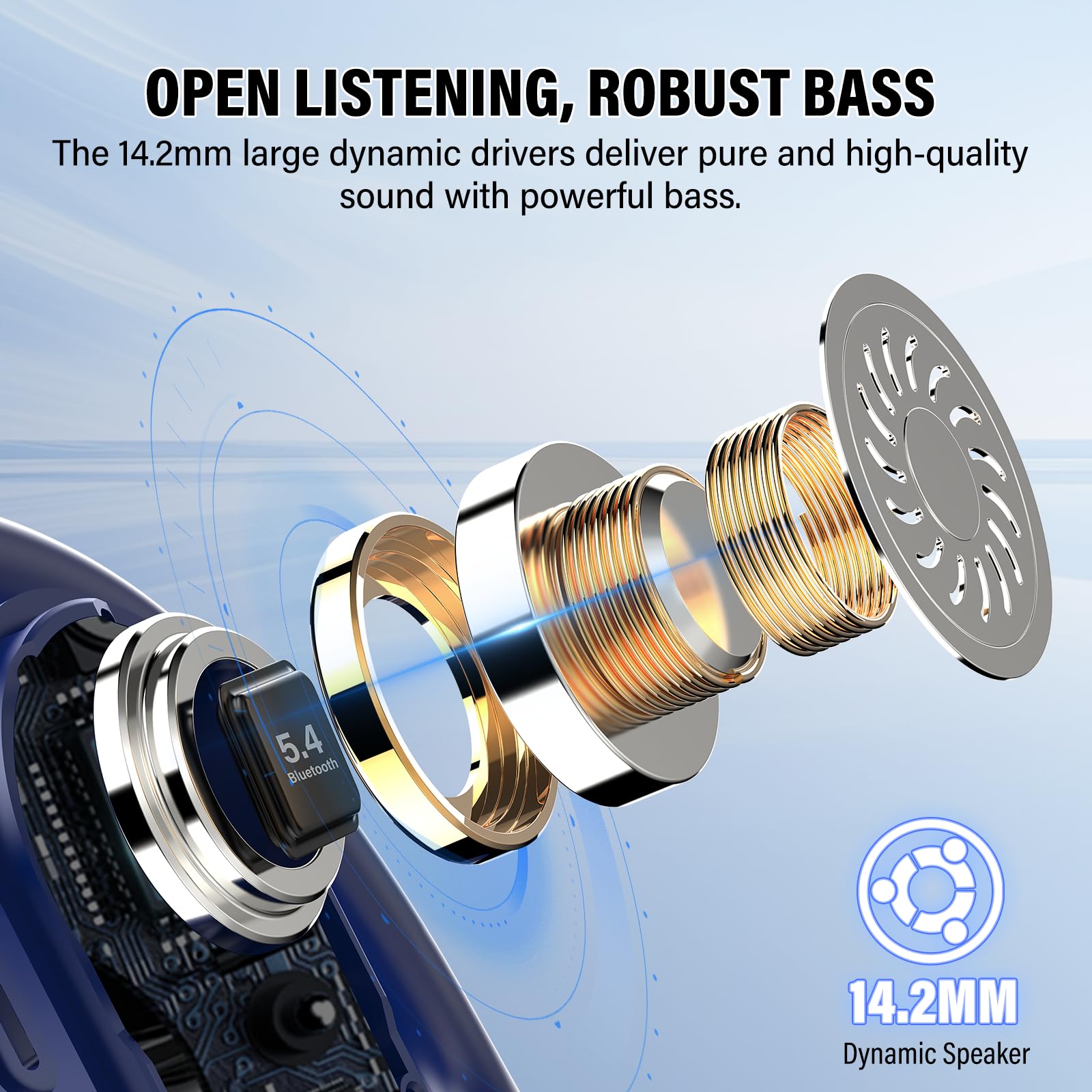 STECEi Open Ear Headphones, Bluetooth 5.4 Wireless Earbuds with Adjustable Ear Hooks, Powerful Sound, Air Conduction Earbuds with Mic, 36H playtime, Ultra-Comfort, IPX7 Waterproof Sports Earphones