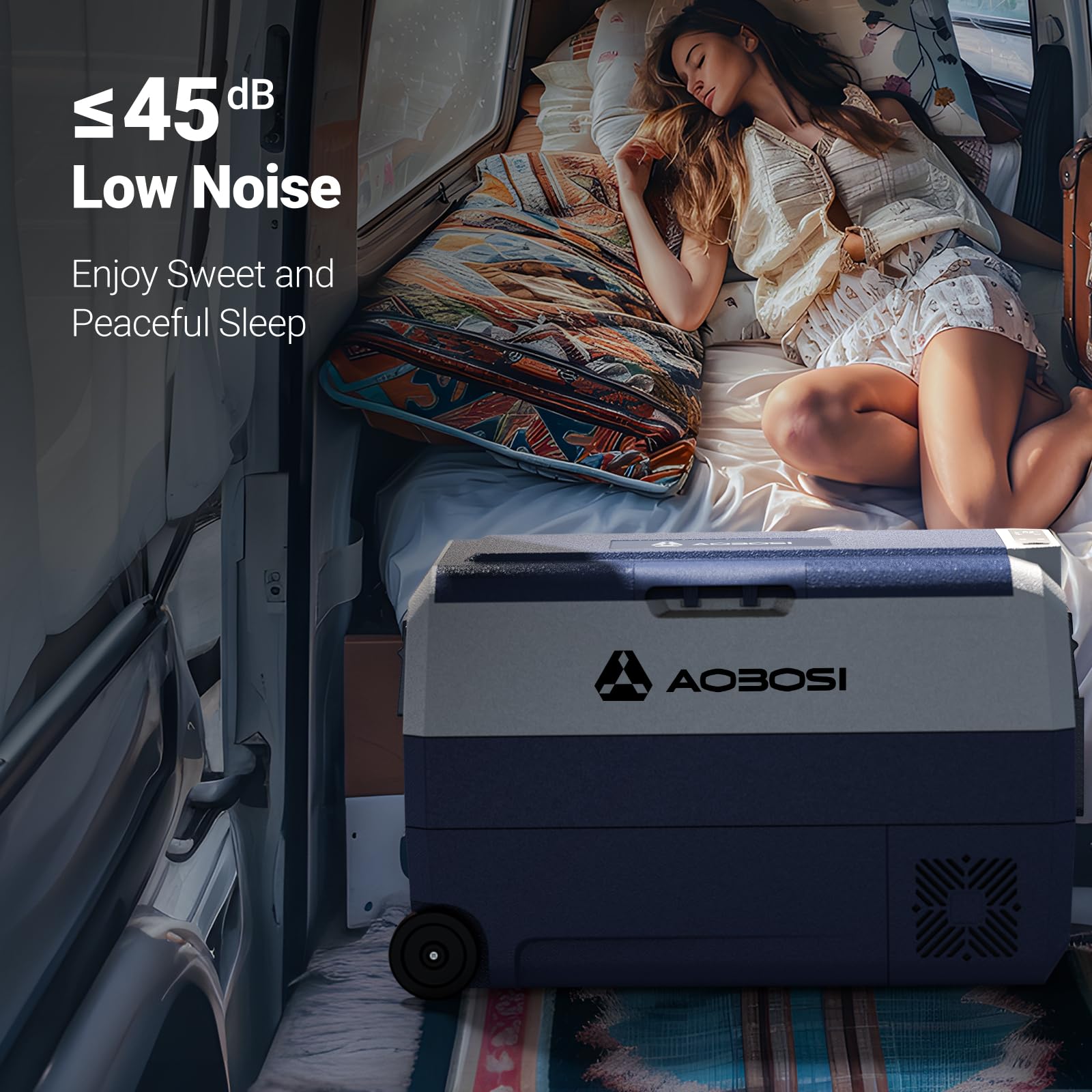 AAOBOSI Compressor Camping Fridge 95L, Car Fridge Dual Zone with 12/24V DC and 100-240V AC, -20°C to 20°C Portable Freezer for Car, Campervan, Lorry, Truck, Boat