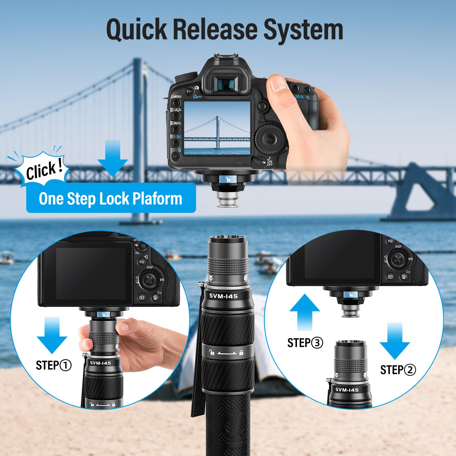 SIRUI SVM-145 Camera Monopod with Feet for Photography, 145cm Carbon Fibre Camera Monopod with Removable Tripod Stand Base, for DSLR, Camcorder, Max Load 10kg