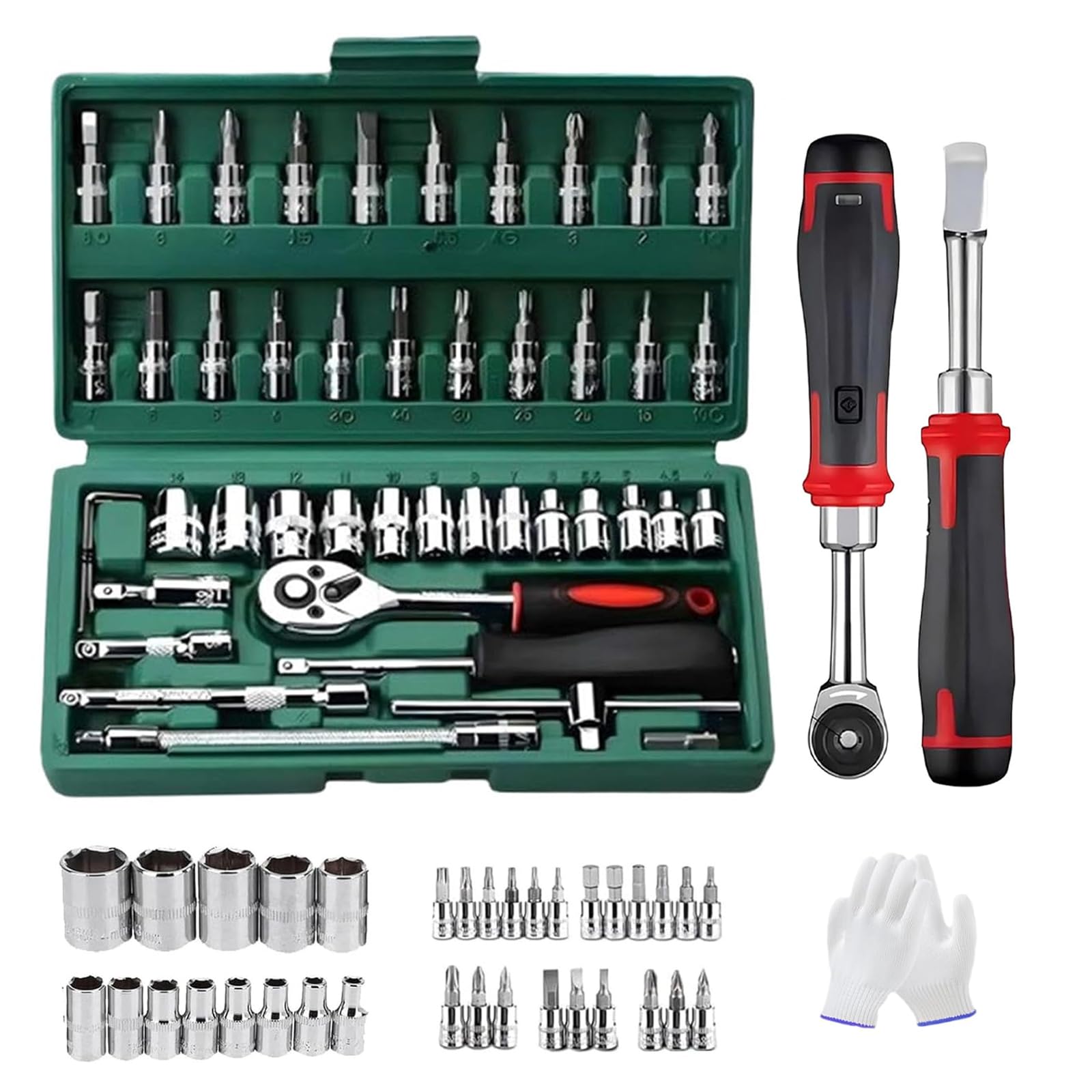 Slim Ratchet Set, with Bit Socket Set Metric and Extension Bar for Auto Repairing and Household, with Storage Case (Black)