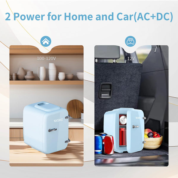 YASHE Mini Fridge for Bedroom, 4 Liter/6 Cans Small Fridge, AC/DC Thermoelectric Cooler and Warmer Mini Fridge for Drink Office Dorm Car, Blue
