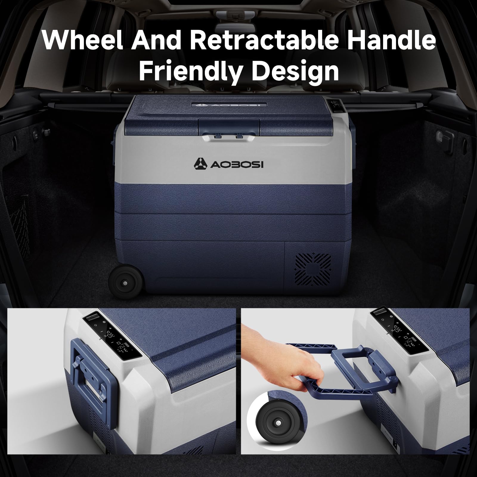 AAOBOSI 60L Car Fridge Freezer Dual Zone, Car Refrigerator 3 Way, Camping Freezer -20°C-20°C, with Wireless Connection, Compressor Fridge 12/24V DC and 100-240V AC for Campervan,Travel,RV,Camping,Boat