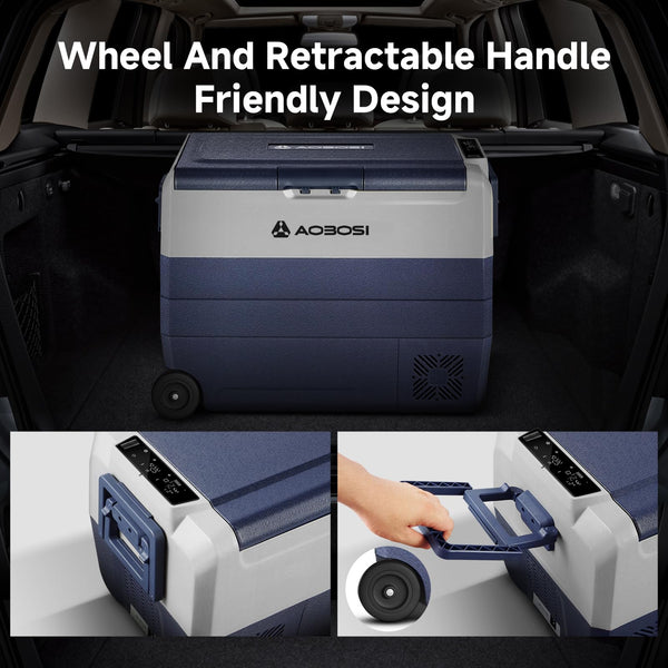 AAOBOSI 50L Compressor Car Fridge Freezer, Portable Camping Fridge with APP Control for 12/24V DC & 100-240V AC, Electric Cooler for Truck Campervan RV Boat, -20℃ to 20℃