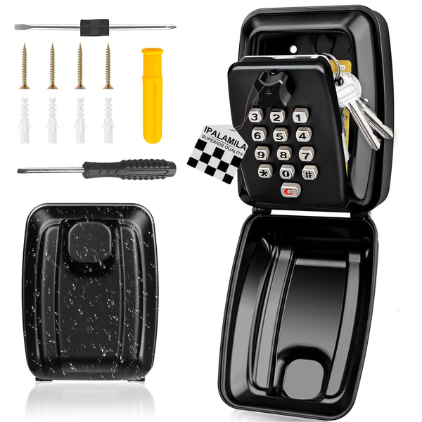 iPalamila Key Safe, Key Safe Outdoor Police Approved, Key lock Box Wall Mounted,12-Digit Combination Key lock Box with Weatherproof Cover For Home Garage Office School (black-1)