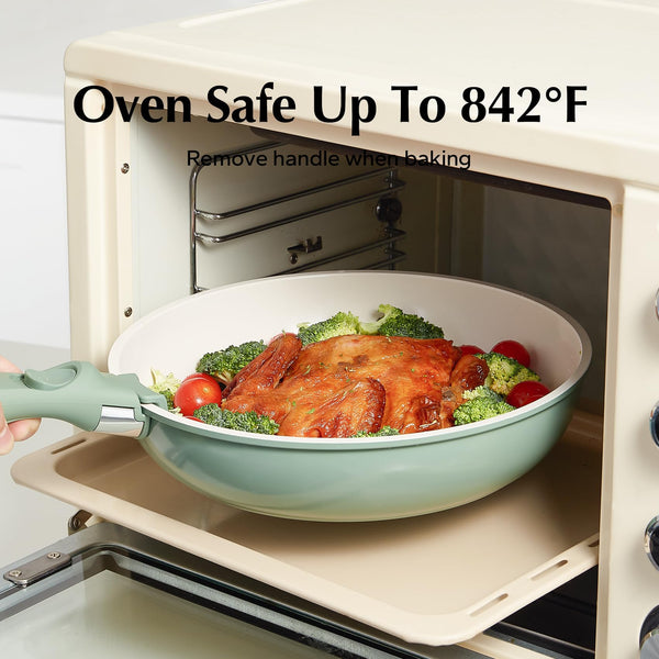 Redchef Ceramic Pots and Pans Set Non Stick, 16 pcs Nonstick Cookware Set with Detachable Handle, Non Toxic, PFAS PFOA & PTFE Free, RV Ceramic Cookware Set for Camping, Oven Safe (Pink)