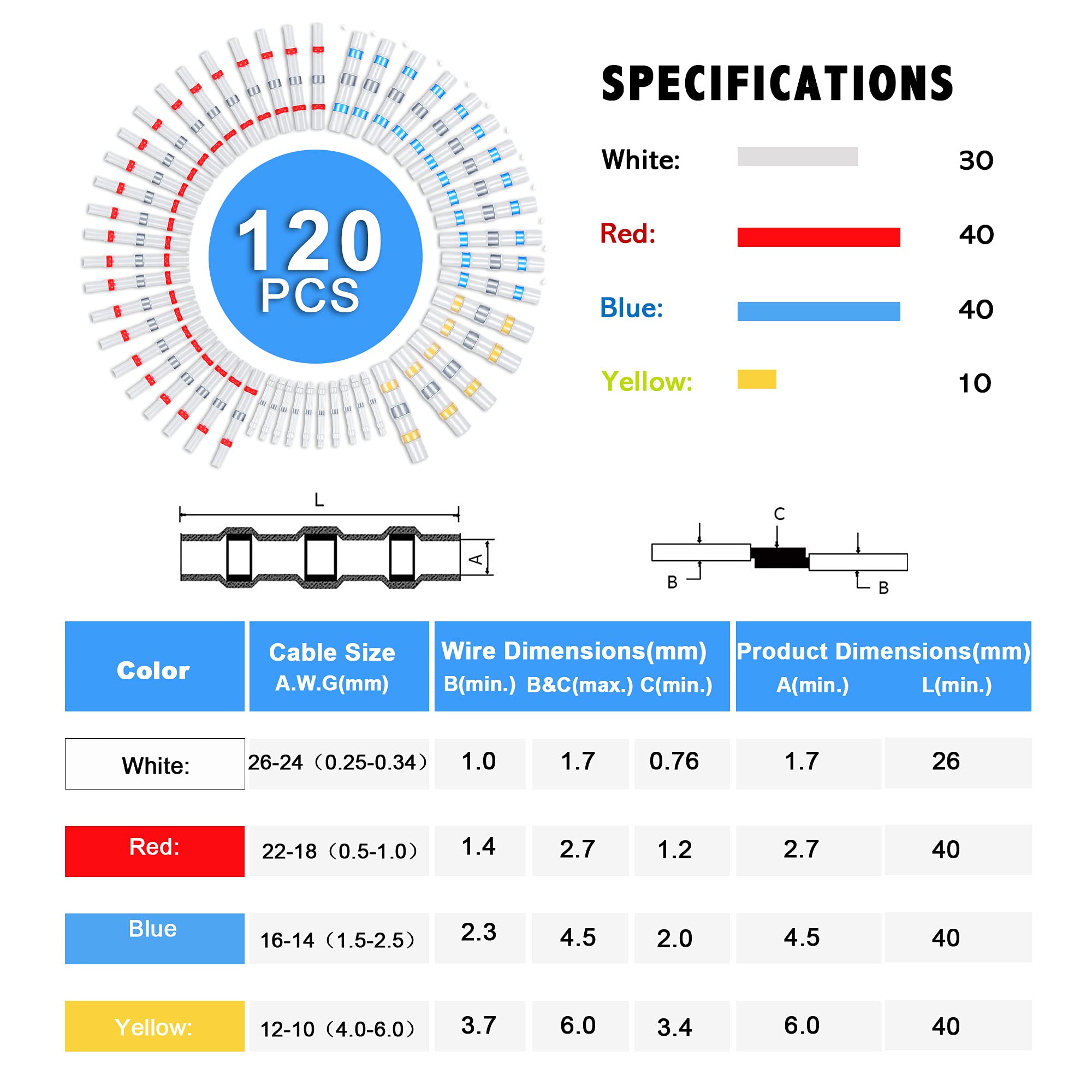 Kuject Heat-Shrink Tubing Set - 200 Pieces, Waterproof & Crimp Connector for Automotive, Marine & Boat