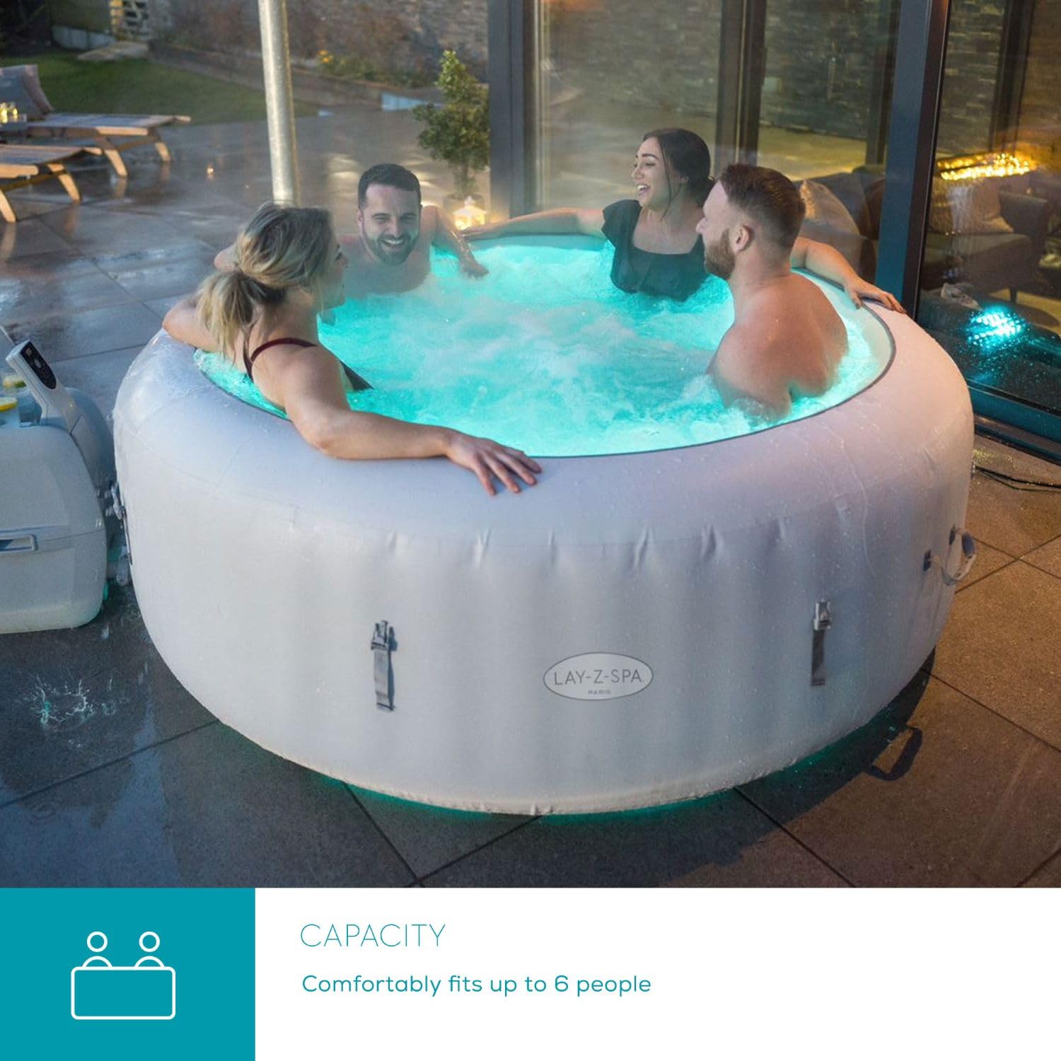 Lay-Z-Spa Paris AirJet Inflatable Hot Tub Spa 4-6 person, 1.96 m x 66 cm