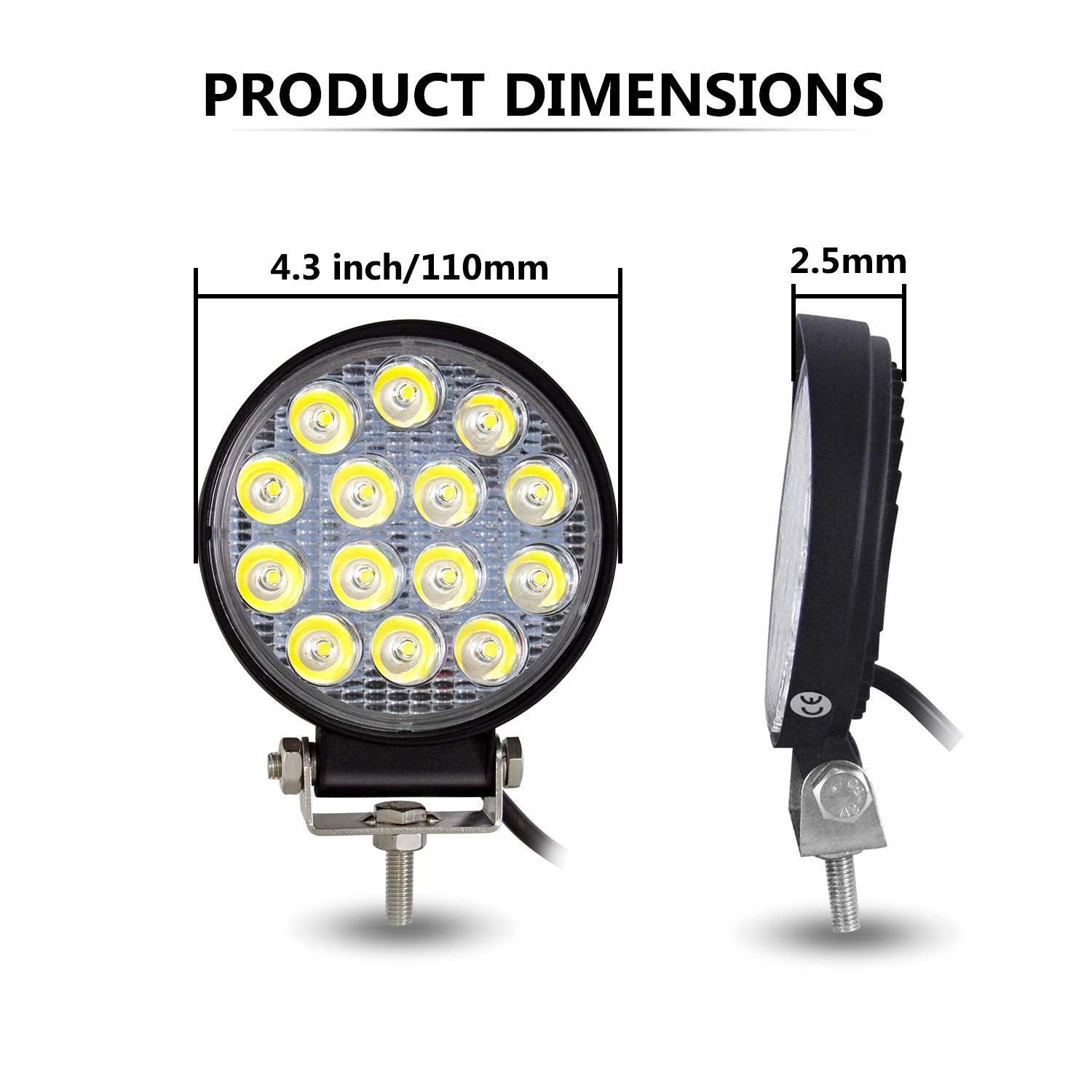 RIGIDON 2 Pcs Round Led Work Light, 4 inch 42W Flood Beam, 12V 24V Driving Lights Lamp for Car Off Road Boat Truck 4x4 SUV ATV Tractors Excavator, 6000K White, Fog Lamp