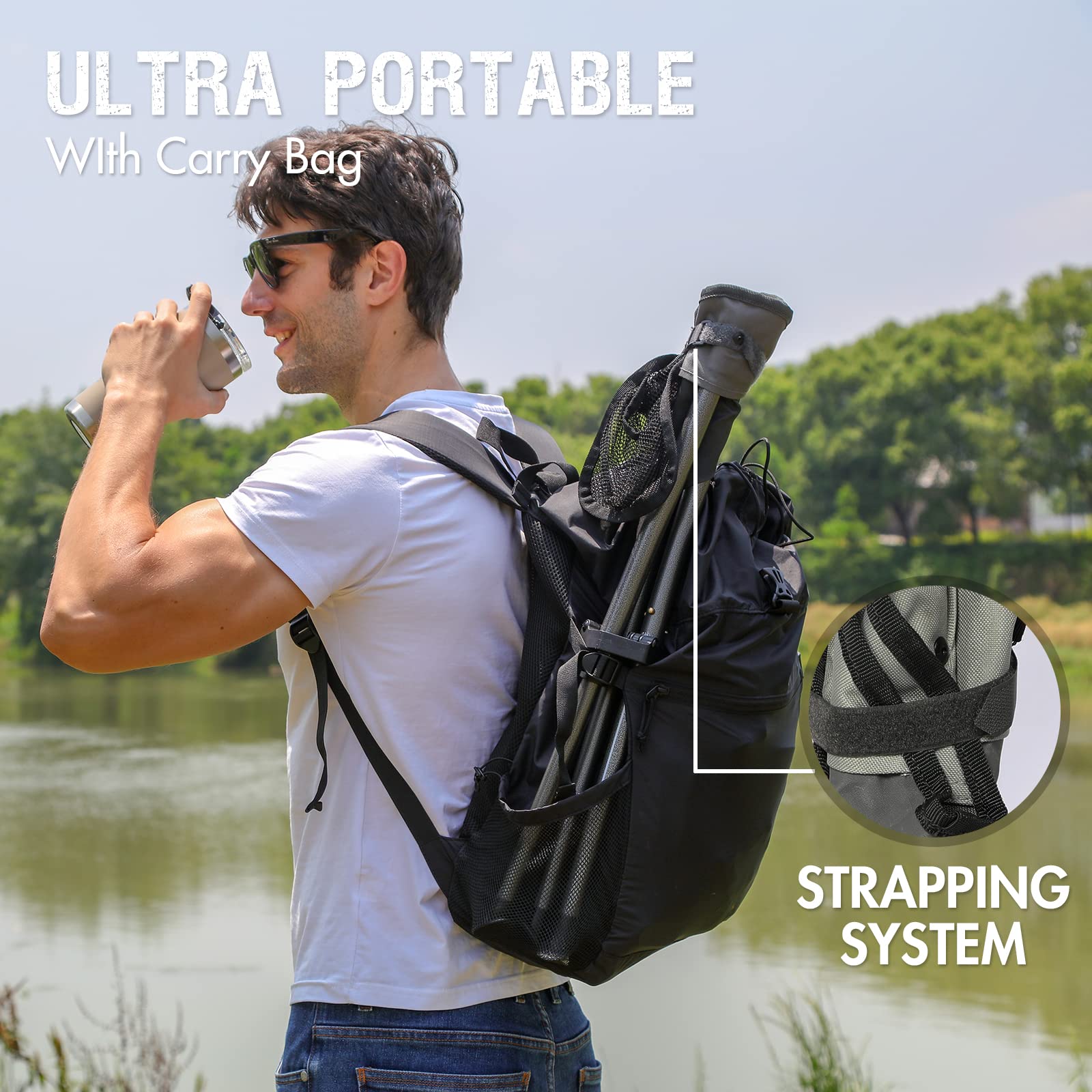 EVER ADVANCED Folding Stool Tripod Tall 53 cm Lightweight Camping Stool Compact Portable Fishing Tripod Camping Chair Collapsible for Outdoor Travel Walking Garden Backpack Hold Up 102 KG