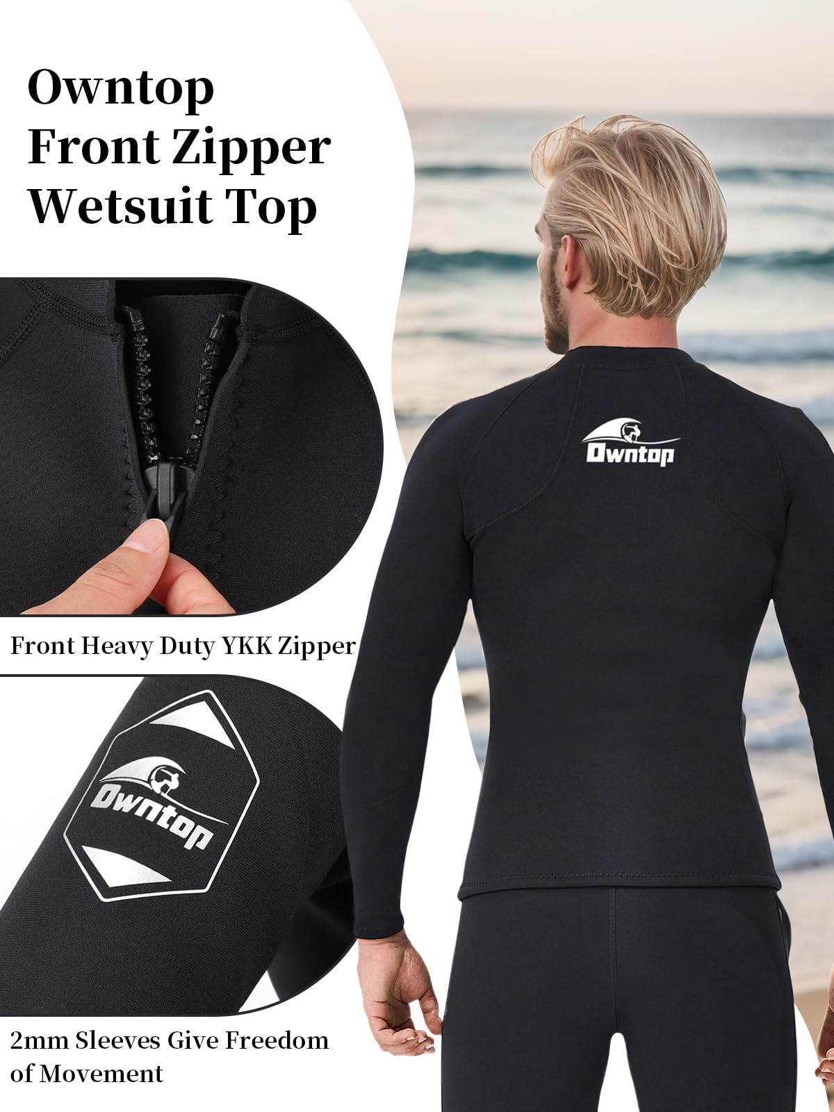 Owntop 2mm Neoprene Wetsuits Jacket for Men/Women, Long Sleeve Front Zipper, Purple, Unisex-Adults, Surfing, Scuba Diving, Paddling, Swimming