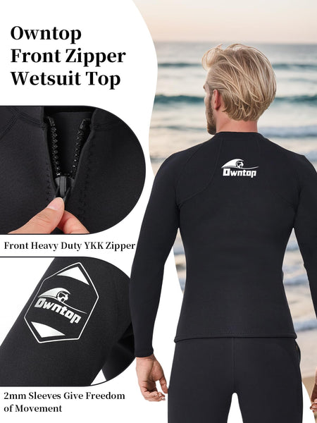 Owntop 2mm Neoprene Wetsuits Jacket for Men/Women, Long Sleeve Front Zipper, Purple, Unisex-Adults, Surfing, Scuba Diving, Paddling, Swimming