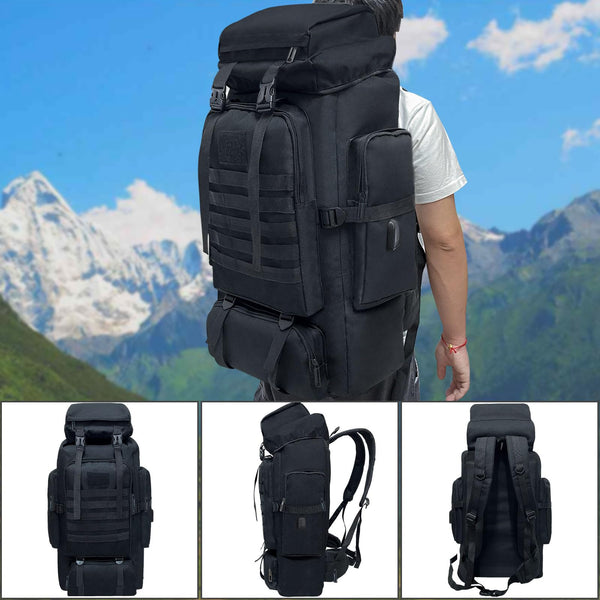 Ogetok 80L Hiking Backpack Camping Rucksack, 80 liters Large Capacity Outdoor Knapsack Travel Climbing Mountaineering Carry On Backpack Bag, Trekking Backpacking for Men Women, Black