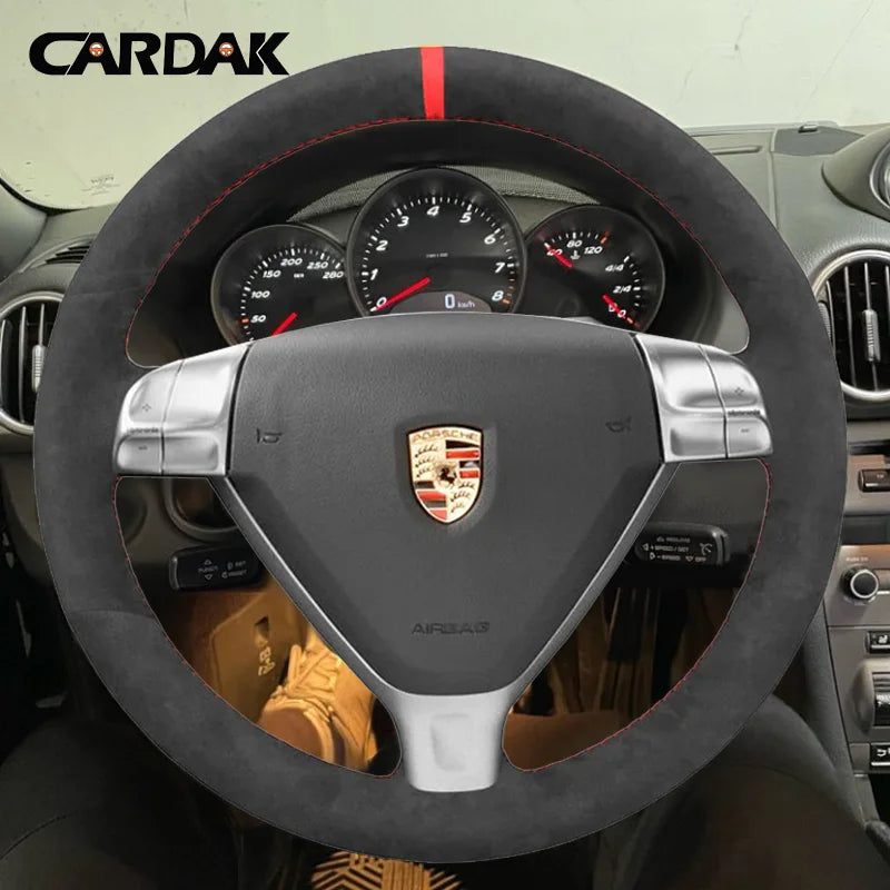 Full Soft Black Suede Braid Car Steering Wheel Cover for Porsche 911 997 Boxster 987 Cayman 2004-2010