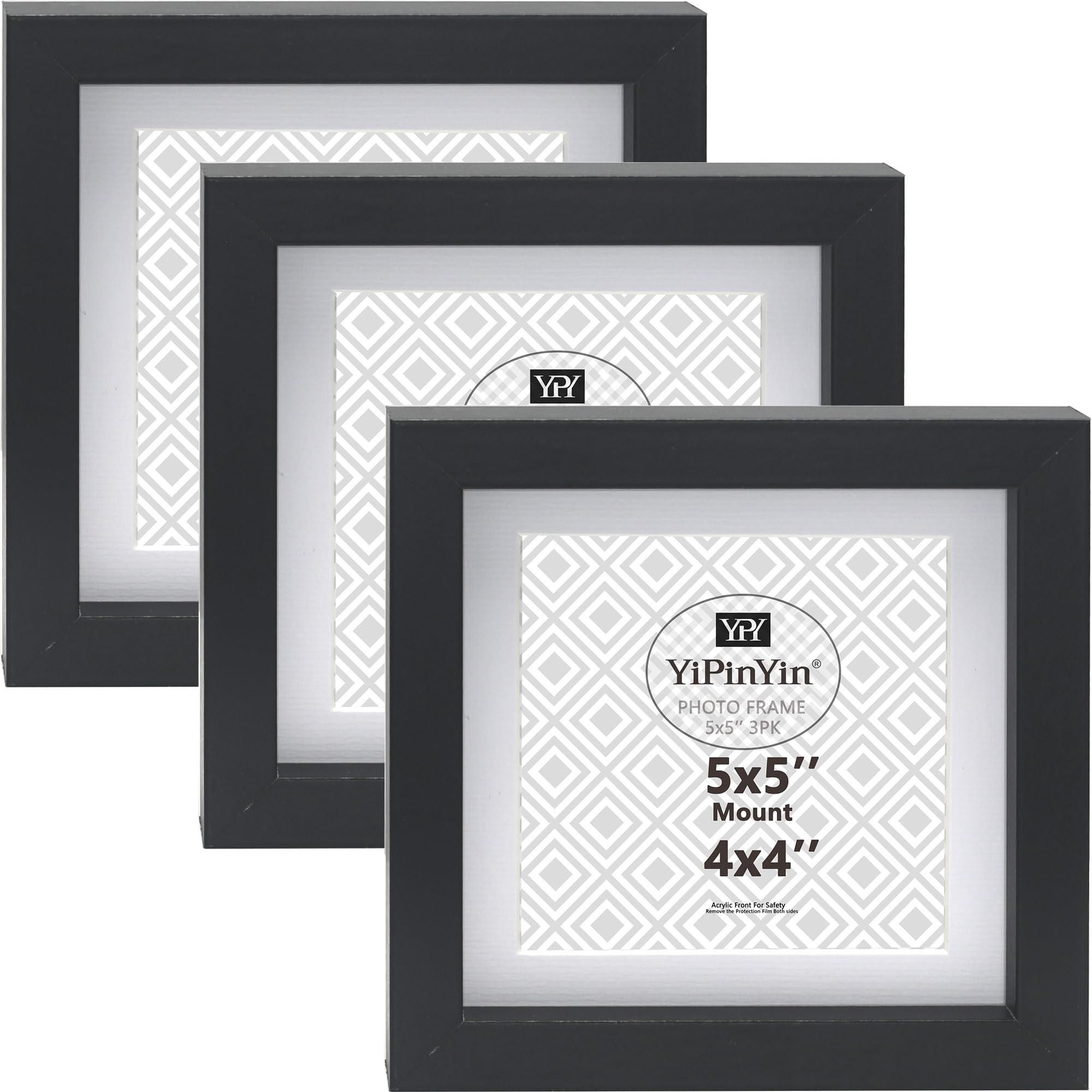Black 50x70cm Boxed Picture Frames Set of 3 with Mounts for 40x60cm, 70x50cm poster frame with Acid Free mount for 40x60cm photo (Black 3Pack)