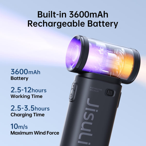JISULIFE Portable Handheld Fan Life9, Turbo Power High Speed Air [18H Max Cooling Time], 5 Gear Wind, 5000mAh Rechargeable, Mini Pocket Design, Personal Fan for Travel Concerts Camping Makeup - Black