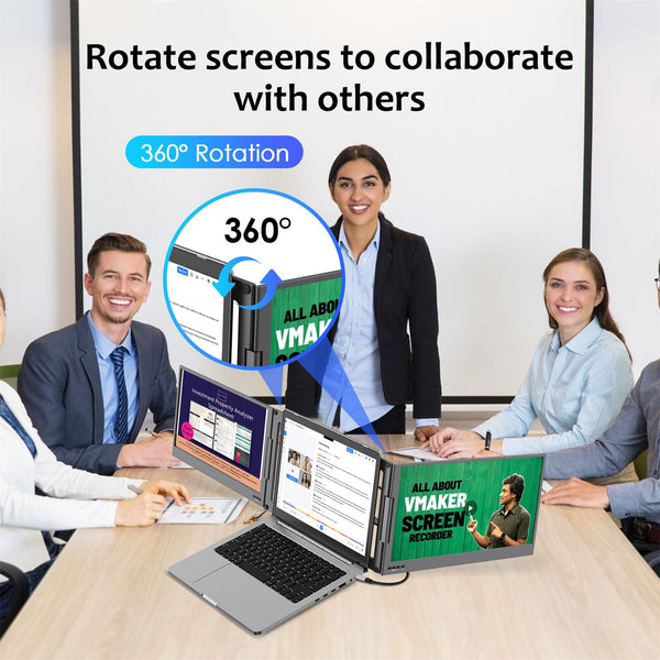 KPKUE 15.6" Laptop Screen Extender, FHD One Cable Monitor Extender, Dual Screen IPS Triple Screen Monitor Fits with 12''-16'' Laptop Compatible Mac Windows Chrome