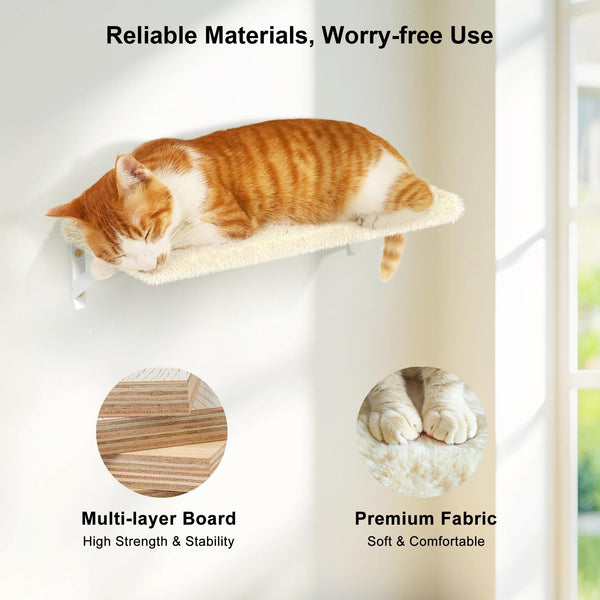 FUKUMARU Cat Wall Shelves, Stable & Safe 4 in 1 Large Cat Walls Furniture Set, Wooden Kitten Climbing Wall with Scratching Post for 16 Inch Drywall -