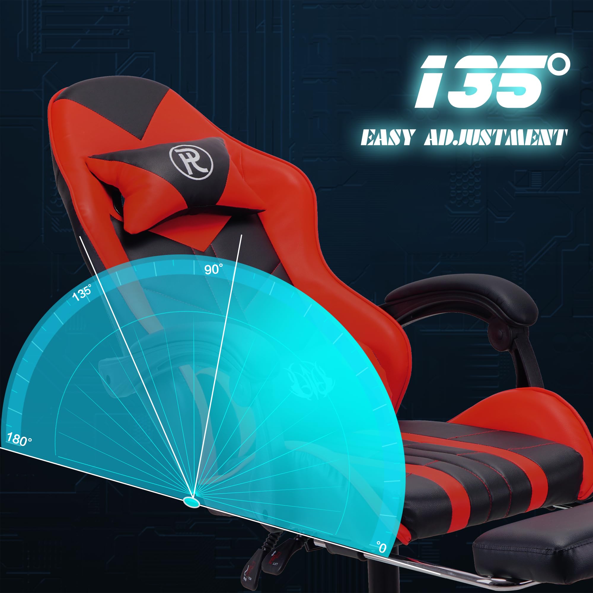 Play haha.Ergonomic reclining seat with footrest adjustable headrest and lumbar cushion high back support padded armrests PU leather finish for gaming home or office use