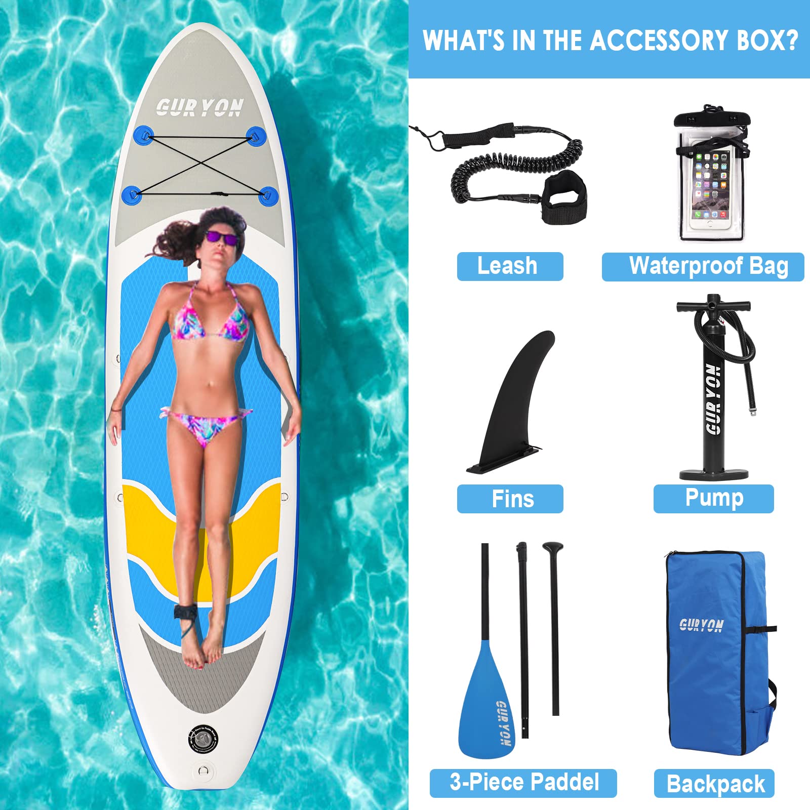 Paddle Board, Inflatable Stand Up Paddle Board Ultra-light ISUP 10’x 30" x 6" Paddle Board with Adjustable Paddle, Hand Pump, Leash, Repair Kit, Waterproof Phone Case, Paddle Board for Adults