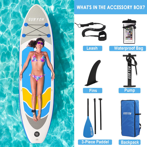 Paddle Board, Inflatable Stand Up Paddle Board Ultra-light ISUP 10’x 30" x 6" Paddle Board with Adjustable Paddle, Hand Pump, Leash, Repair Kit, Waterproof Phone Case, Paddle Board for Adults