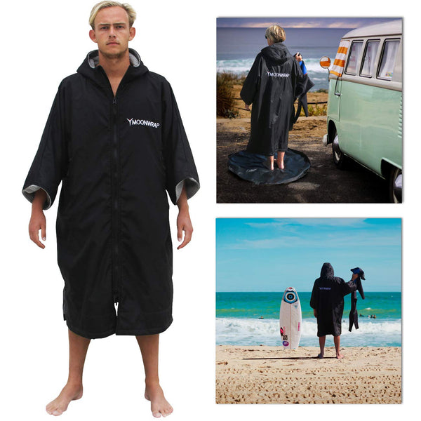 Frostfire Moonwrap Adult Waterproof Changing Robe with Fleece Lining - Black - Waterproof Windproof Oversized Poncho Coat - Surfing, Swimming,
