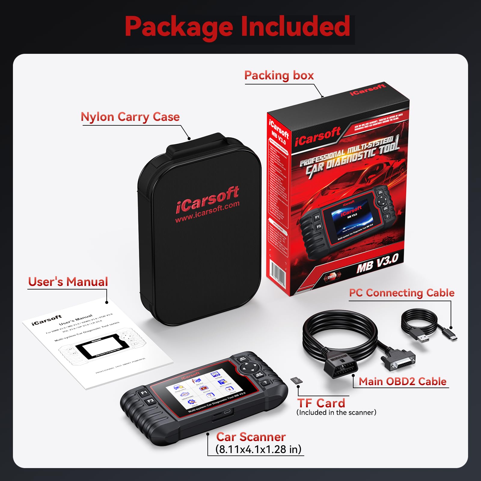 iCarsoft Car Diagnostic Tool for Ben.z/Smart/Sprinter, 30+ Service Functions OBD2 Scanner, MB V3.0 All System Code Reader, Bi-Directional Control, Auto VIN, Continuous Software Update