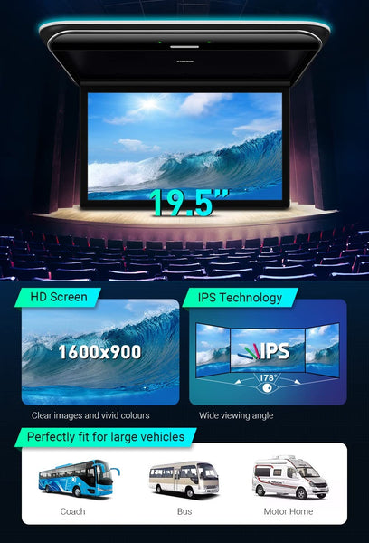 XTRONS Android Car Overhead Player 19.5 Inch Octa Core Car Roof Mount Monitor Wide IPS Screen 8K Video Built-in Stereo Speakers Flip Down Overhead Car Monitor Support 4G WiFi HDMI Input USB RCA Input