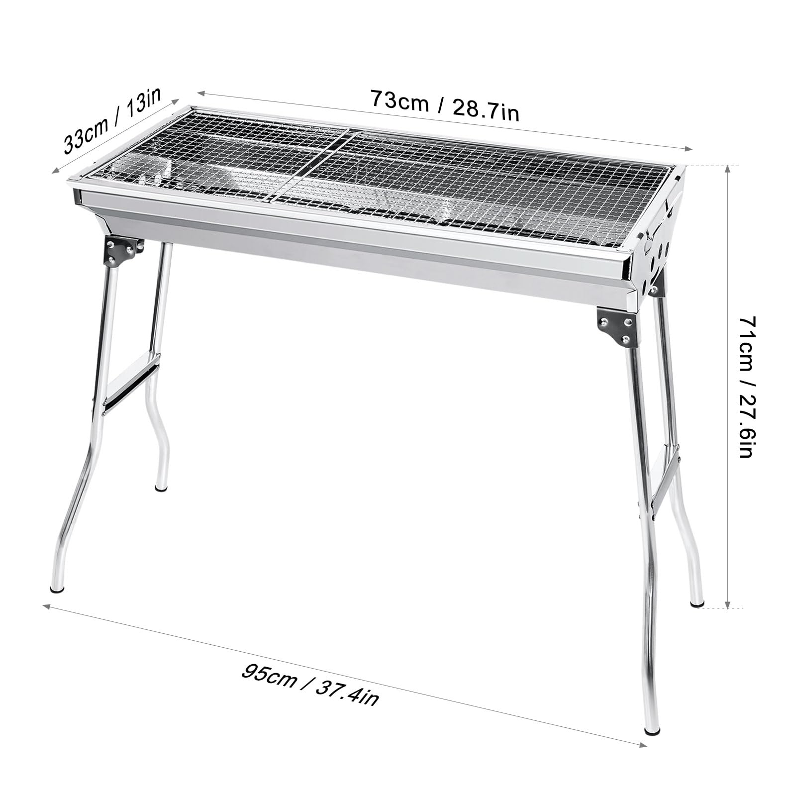 AGM Charcoal BBQ Grill - 680x320x730mm, Large Foldable Stainless Steel Barbecue Grill for Camping, Picnic, Garden, and Outdoor Cooking