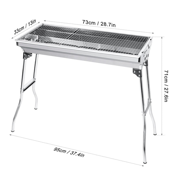 AGM Charcoal BBQ Grill - 680x320x730mm, Large Foldable Stainless Steel Barbecue Grill for Camping, Picnic, Garden, and Outdoor Cooking