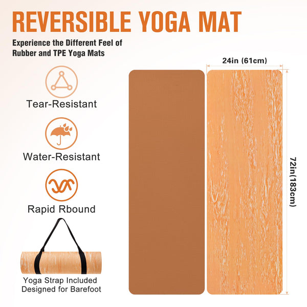 Marjar Extra Thick Yoga Mat, 2/5 Inch (10MM), Rubber and TPE Non Slip Yoga Mats with Strap for Women Men, Exercise Mat for Yoga, Pilates and Home