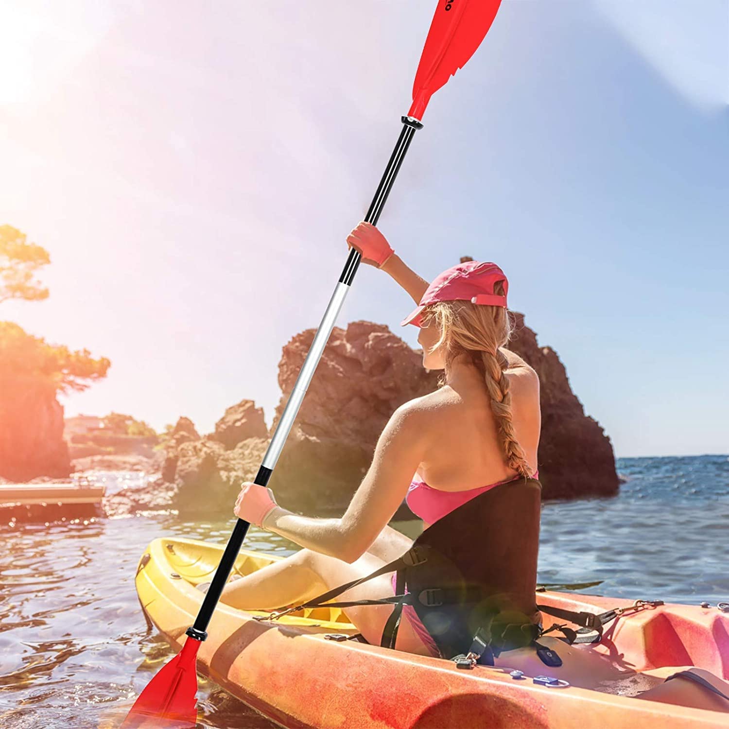 OVERMONT Aluminum Kayak Paddle 230cm/90.5in with Paddle Leash Lightweight Adjustable Portable Detachable Paddles Oars for Inflatable Boat Kayak