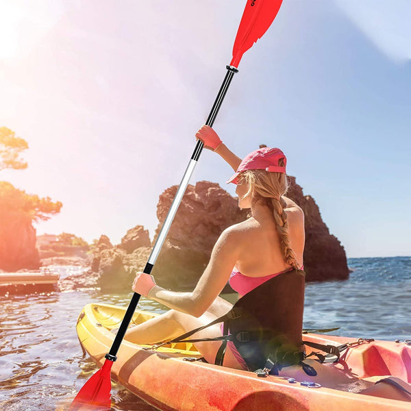 OVERMONT Aluminum Kayak Paddle 230cm/90.5in with Paddle Leash Lightweight Adjustable Portable Detachable Paddles Oars for Inflatable Boat Kayak
