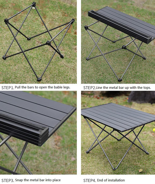 Portable Camping Table, Roll Top Aluminum Folding Lightweight Camping Table with Carry Bag for Picnic, Beach, Fishing, BBQ, Hiking, Fishing (Size L)
