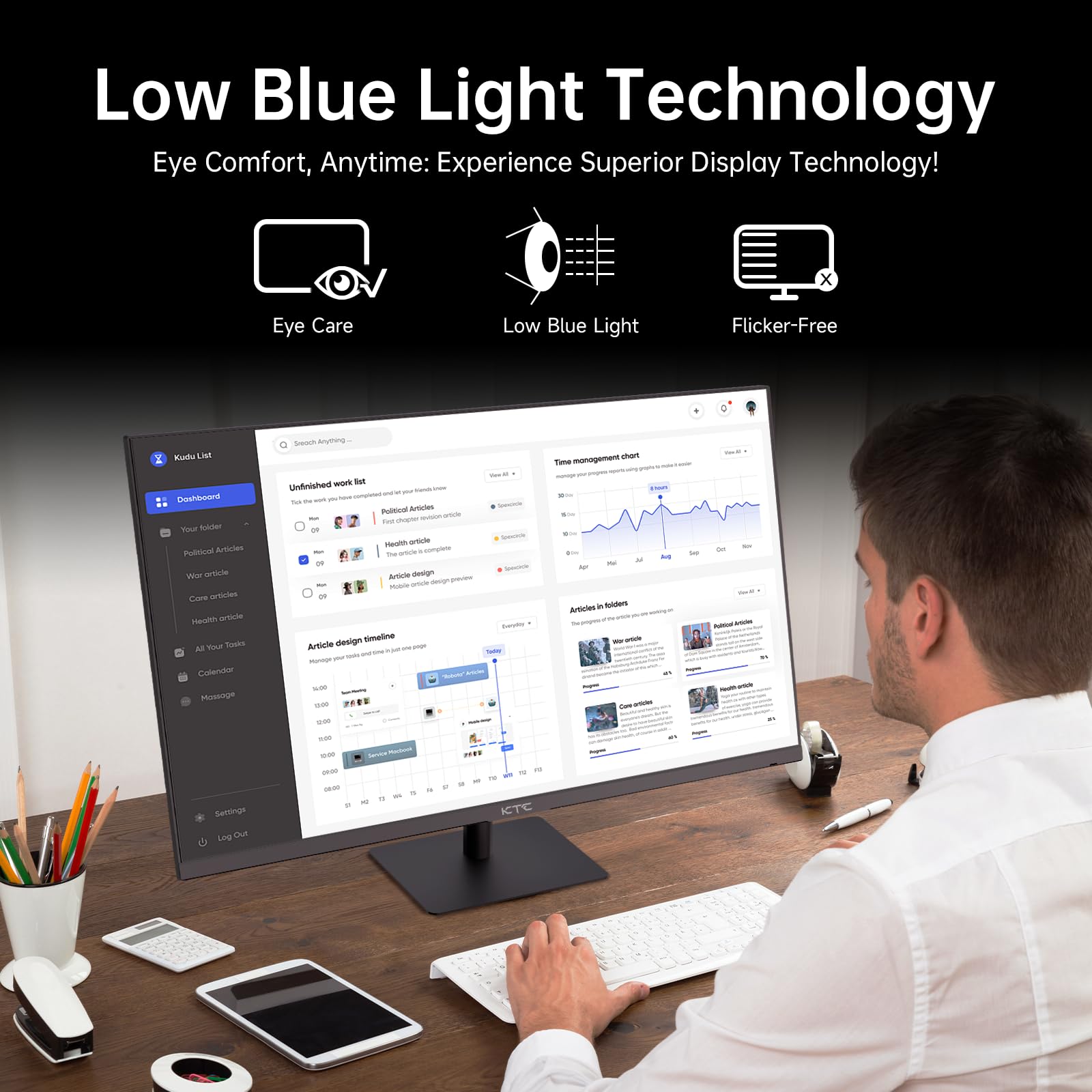 KTC Flat 32 Inch Monitor, QHD 1440P 2K@100Hz IPS Large Computer Monitor, Ultra Thin Bezels, Anti-Blue Light, HDR10, 103% sRGB, 86% DCI-P3, 350 Nits, 3ms MPRT, Adaptive Sync for Working and Gaming