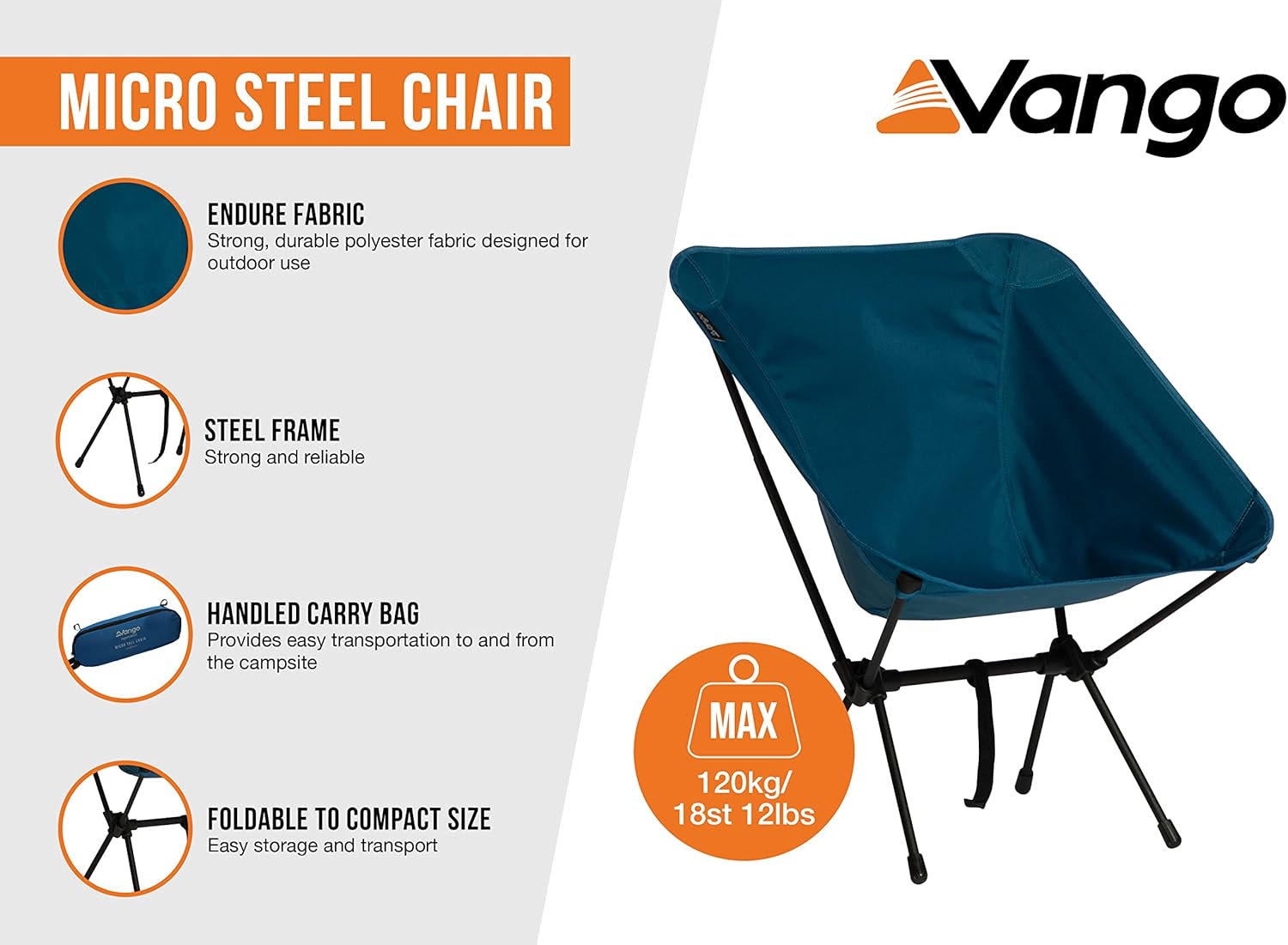 Vango Micro Steel Chair Standard Folding, Standard, Mykonos Blue