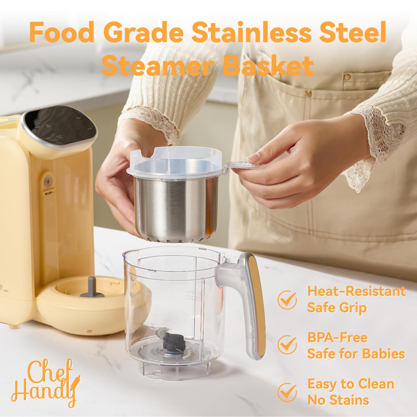 Chefhandy Baby Food Maker, 5 in 1 Baby Food Processor with Stainless Steel Steam Basket, Food Puree Maker with Steamer, Blender, Bottle Warmer Function, Auto Cooking & Grinding, Touchscreen (Green)