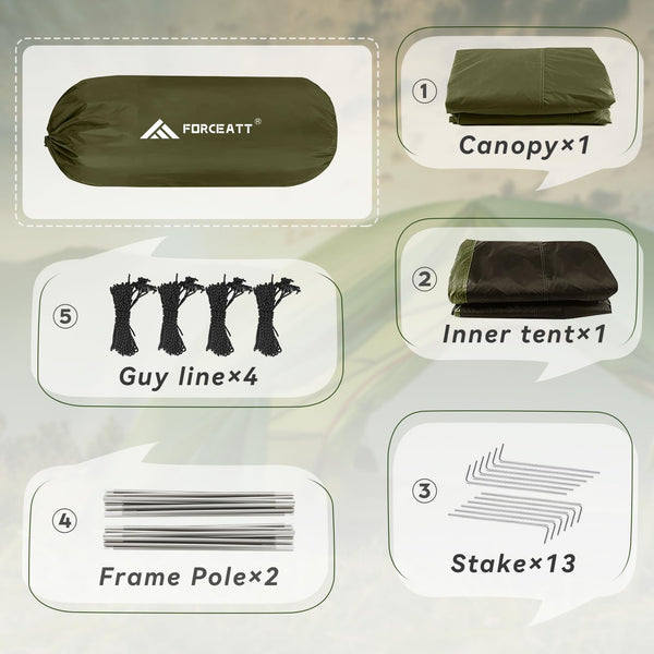 Forceatt Tent, 2-4 Man Tent for Camping, Easy Setup Lightweight Two Doors PU3000mm Waterproof Dome Tent, Windproof Instant Outdoor Tent Suitable for Traveling, Beach, Camping, Hiking, Mountaineering