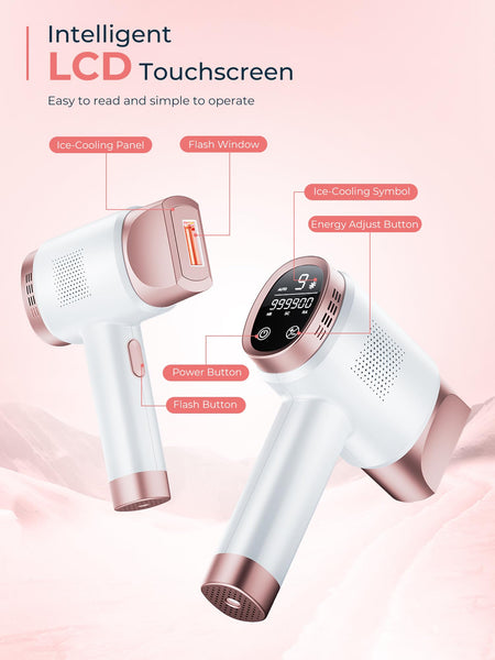 IPL Laser Hair Removal Device for Women Men, Painless Ice-Cooling Hair Remover Machine, 3 Functions, 9 Levels, at-Home Salon & Long Lasting Results for Face Bikini Line Armpits Leg Body, Rose