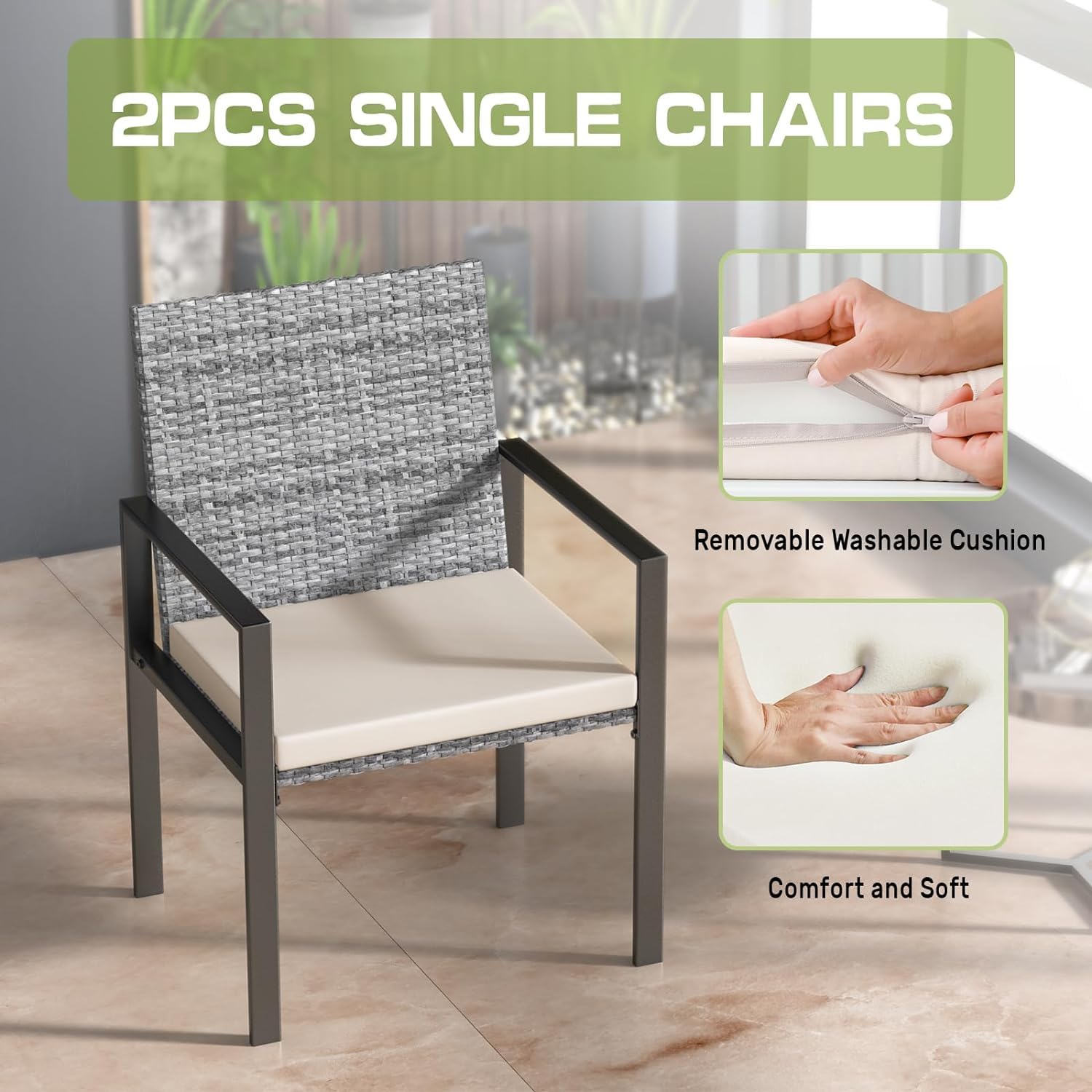 bigzzia Rattan Garden Furniture Set, 4 piece Patio Rattan furniture sofa Weaving Wicker includes 2 Armchairs,1 Double seat Sofa and 1 table (Black)