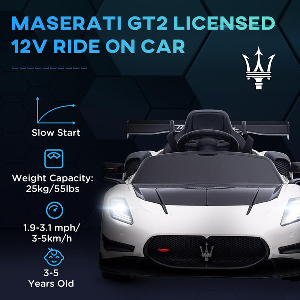 AIYAPLAY Maserati GT2 Licensed 12V Electric Car for Kids, Kids' Electric Ride on with Suspension System, Remote Control, USB, Music, Horn, Lights, Auxiliary Wheels, for Ages 3-5 Years, Grey